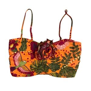 NWOT Joie Floral Orange Crop Top Tropical Print Bustier Sleeveless Tank Top